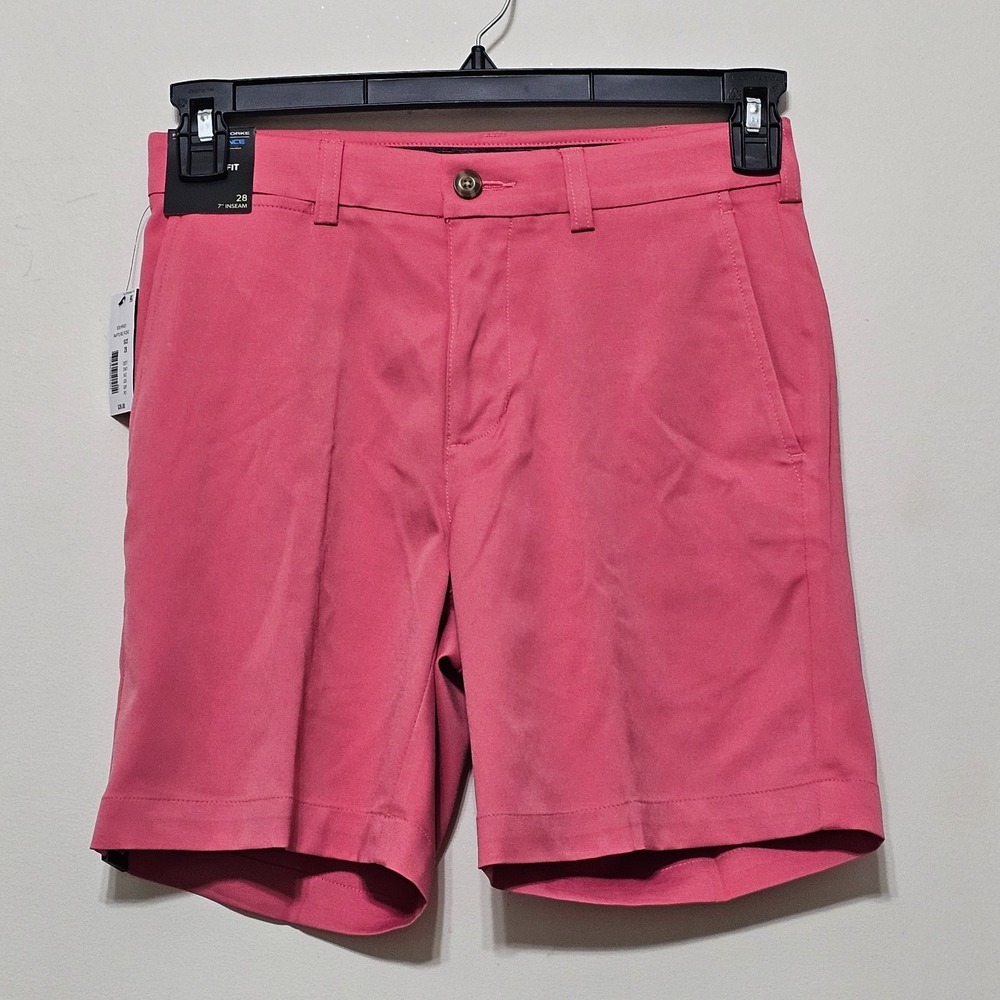 Men Shorts 28 X 7 Pink Performance Straight Fit Flat Front Elastic Waistband 936